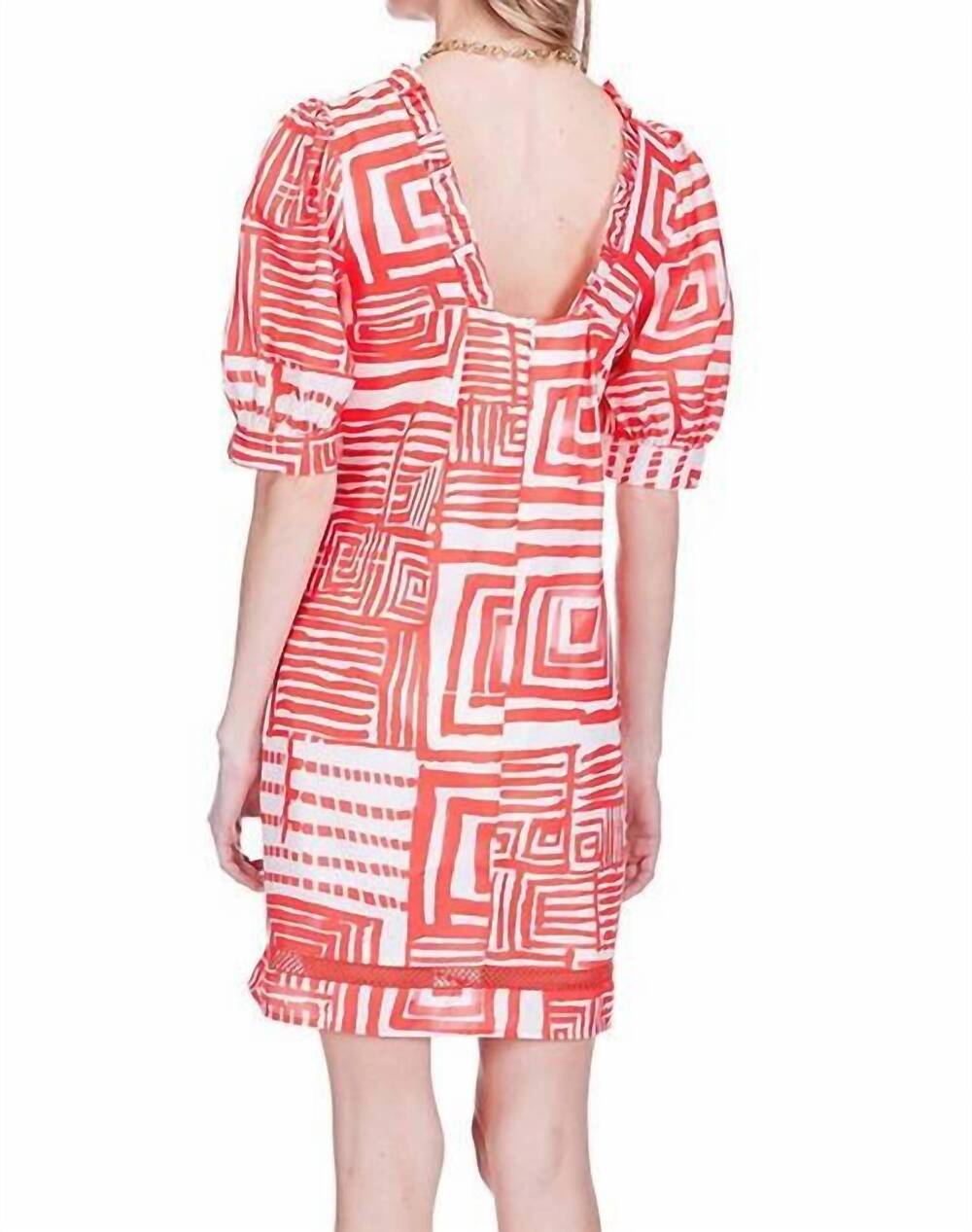NEW JOY JOY ruffles short sleeve trim mini dress in red echo - Picture 3 of 4